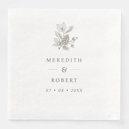 Simple Acorns & Pinecone Fall Wedding Names Serviette (Vorderseite)