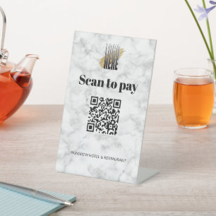 Simple Add your Logo Marble Scan to Pay QR Code Sockelschild