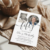 Simple Adult 50th Birthday Black and White Einladung