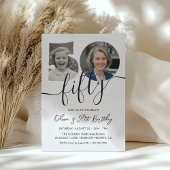 Simple Adult 50th Birthday Black and White Einladung