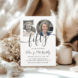 Simple Adult 50th Birthday Black and White Einladung