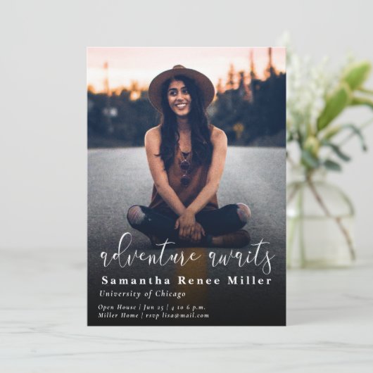 Simple Adventure Awaits Foto Abschluss Einladung (Stehend Vorderseite)