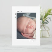 Simple and Chic Baby Photo Name and Date of Birth Ankündigung (Stehend Vorderseite)