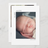 Simple and Chic Baby Photo Name and Date of Birth Ankündigung (Vorne/Hinten)