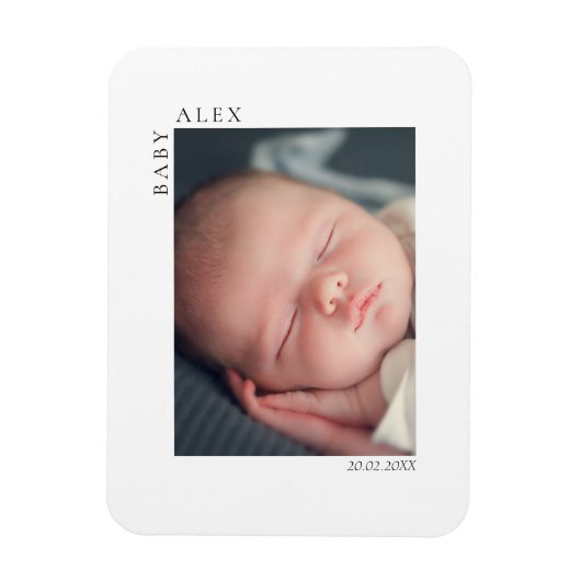 Simple and Chic Baby Photo Name and Date of Birth Magnet (Vertikal)