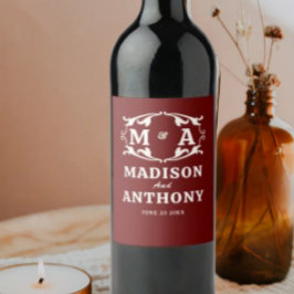 Simple and Elegant Sage Monogram Wedding Weinetikett