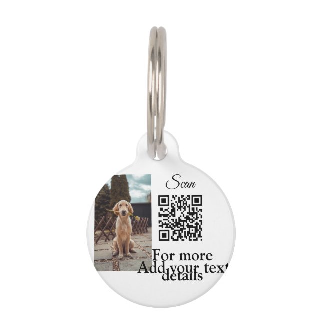 Simple animal name details QR code add text photo  Haustiermarke (Vorderseite)