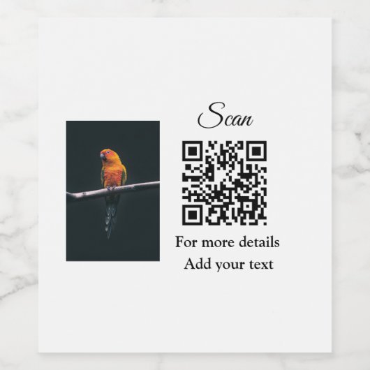 Simple animal name details QR code add text photo Weinetikett (Einzelnes Label)