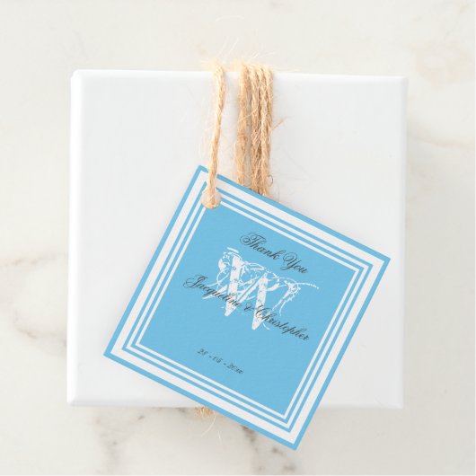 Simple Aqua Blue Modern Chic Monogram Vielen Dank Geschenkanhänger (Beispiel)