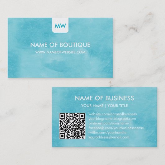 Simple Aqua Chic Boutique Monogram Social Media Visitenkarte (Vorne/Hinten)