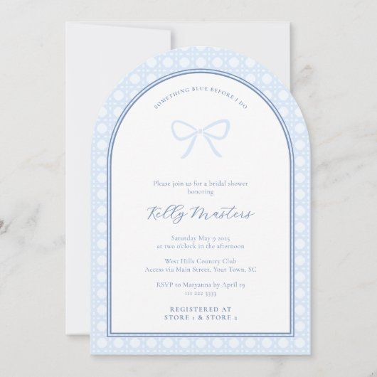 Simple Arch Something Blue Bow Polterabend Einladung (Vorderseite)