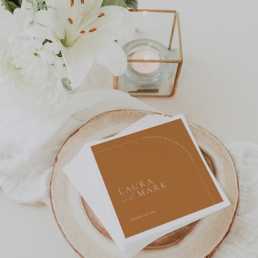 Simple Arched Brunt Orange Cheers Script Wedding Serviette