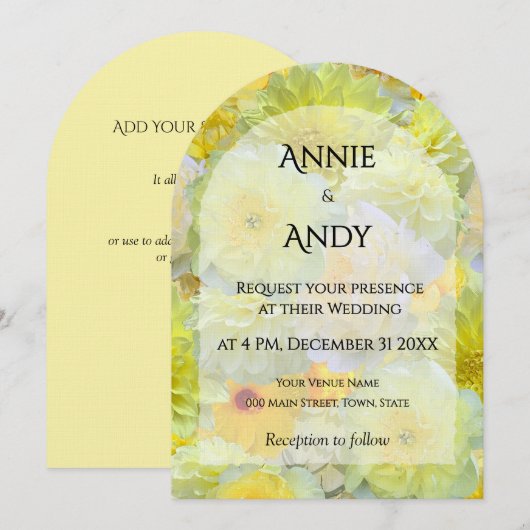Simple Arched Die-Cut Yellow Floral Wedding Einladung (Vorne/Hinten)