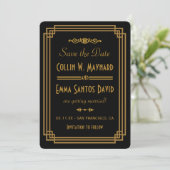 Simple Art Deco Black Save the Date (Stehend Vorderseite)