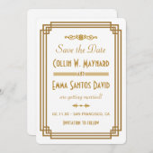 Simple Art Deco White Save the Date (Vorne/Hinten)