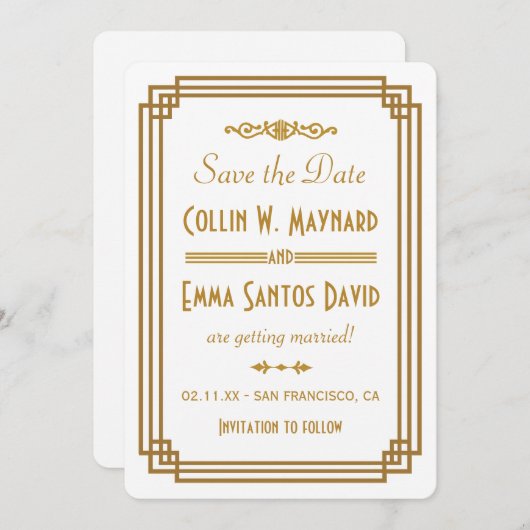 Simple Art Deco White Save the Date (Vorne/Hinten)