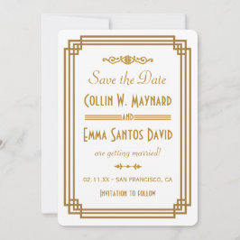Simple Art Deco White Save the Date