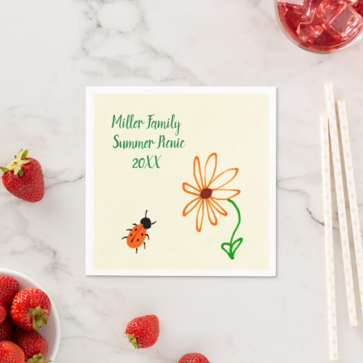 Simple Art Orange Blume and Bug Family Wiedersehen Serviette (Beispiel)