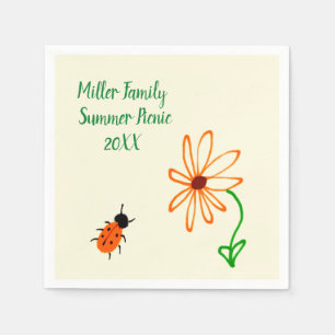 Simple Art Orange Blume and Bug Family Wiedersehen Serviette