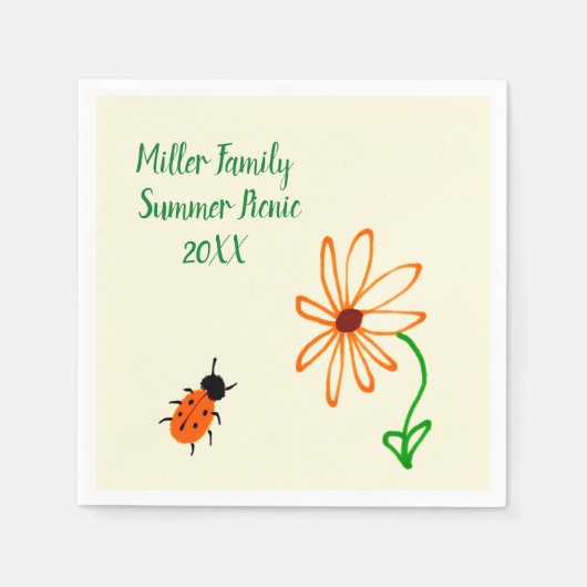 Simple Art Orange Blume and Bug Family Wiedersehen Serviette (Vorderseite)