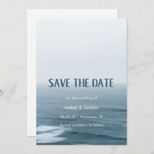 Simple Art Waves Beach Hochzeit Save the Date (Vorne/Hinten)