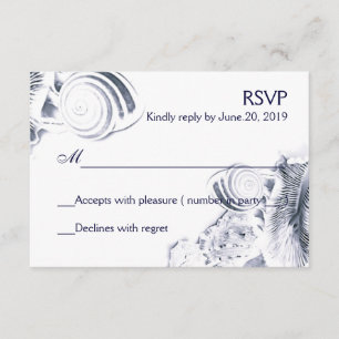 Simple Artistic Navy Blue Seashells UAWG RSVP Karte