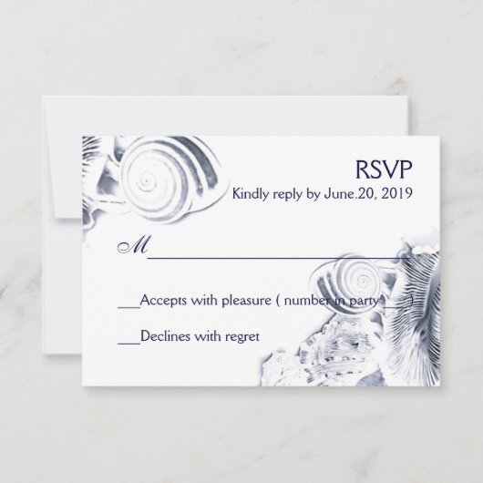 Simple Artistic Navy Blue Seashells UAWG RSVP Karte (Vorderseite)