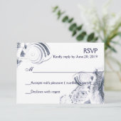 Simple Artistic Navy Blue Seashells UAWG RSVP Karte (Stehend Vorderseite)