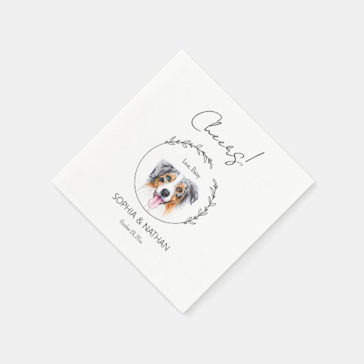 Simple Australian Shepherd Dog Wedding Cocktail Serviette (Ecke)