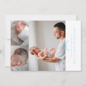 simple baby blue bow photo birth ankündigung (Rückseite)