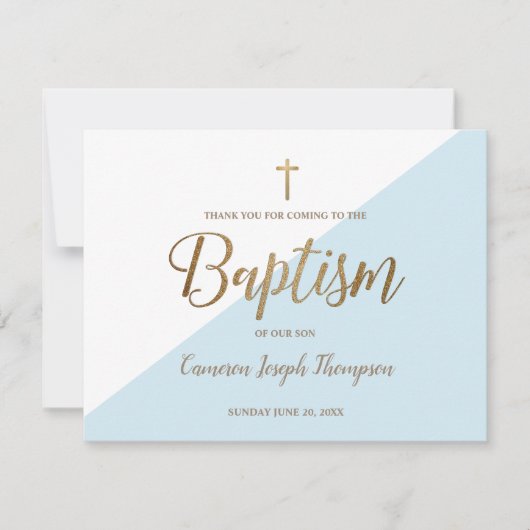 Simple Baby Boy Blue Taufe Gold Vielen Dank Karte (Vorderseite)