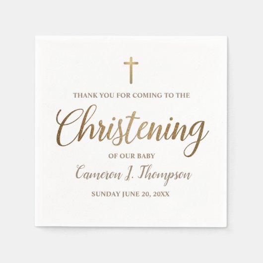 Simple Baby Christening Gold Cross Script Serviette (Vorderseite)