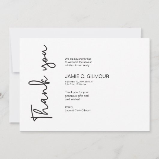 Simple Baby Foto Danke, Script Birth Ankündigung (Rückseite)