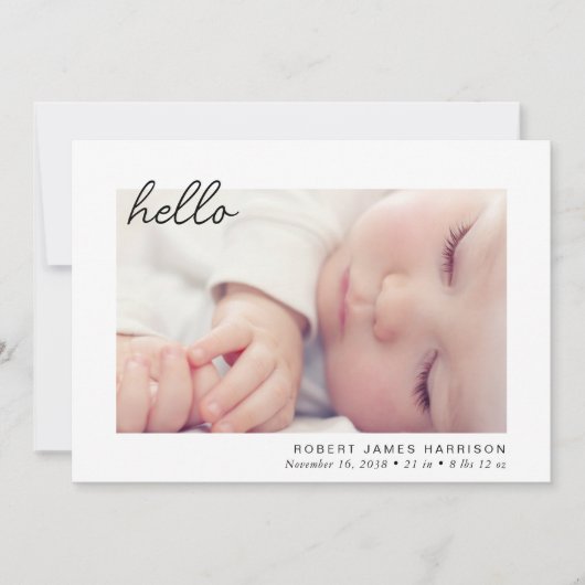 Simple Baby Foto Hello Birth Ankündigung (Vorderseite)