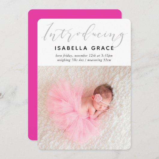 SIMPLE BABY FOTO modern Einführung Mädchen pink Ankündigung (Vorne/Hinten)