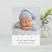 SIMPLE BABY FOTO Modernes hello wavecard Blau Ankündigung (Stehend Vorderseite)
