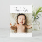 Simple Baby Foto Vielen Dank Script Birth Dankeskarte (Stehend Vorderseite)