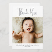 Simple Baby Foto Vielen Dank Script Birth Dankeskarte (Vorne/Hinten)