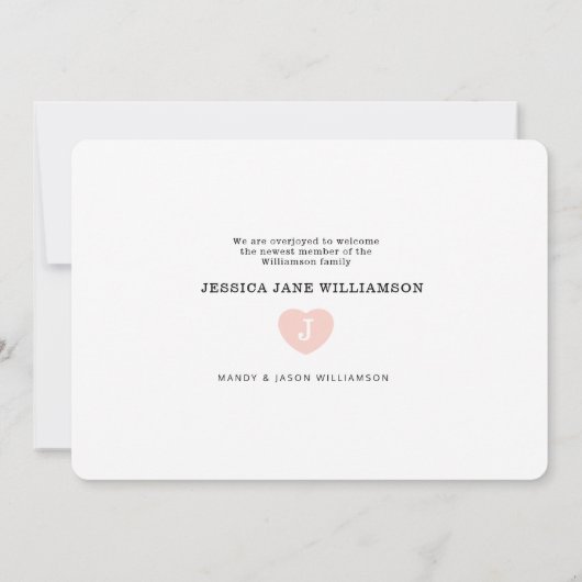 Simple Baby Girl Foto Collage Pink Monogramm Herz Ankündigung (Rückseite)