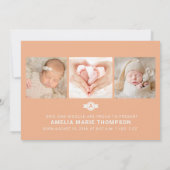 Simple Baby Girl Foto Monogram Birth Ankündigung (Rückseite)