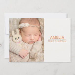 Simple Baby Girl Foto Monogram Birth Ankündigung