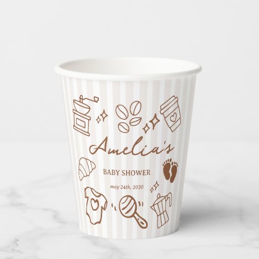 Simple Baby Is Brewing Doodle Coffee Baby Shower Pappbecher (Vorderseite)