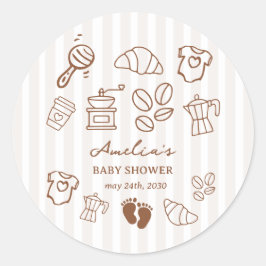 Simple Baby Is Brewing Doodle Coffee Baby Shower Runder Aufkleber