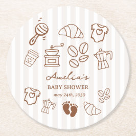 Simple Baby Is Brewing Doodle Coffee Baby Shower Runder Pappuntersetzer