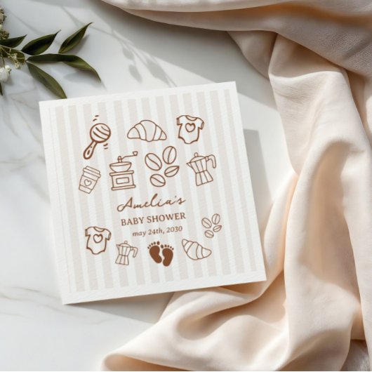 Simple Baby Is Brewing Doodle Coffee Baby Shower Serviette