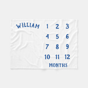 Simple Baby Milestone Monthly Blue Baby Blanket Fleecedecke