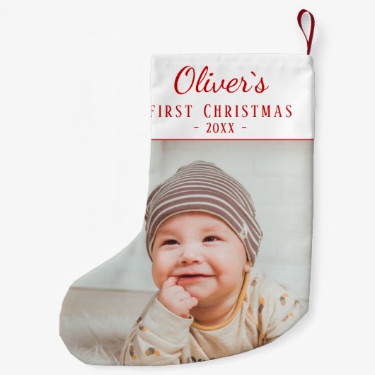 Simple Baby`s First Christmas Foto Kleiner Weihnachtsstrumpf (Rückseite)