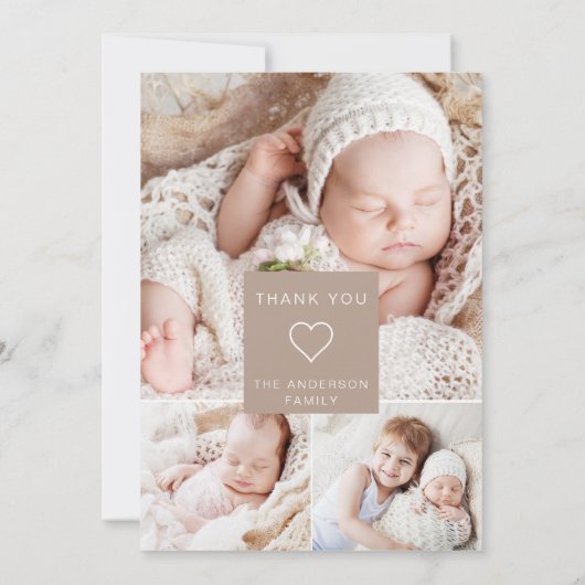 Simple Baby Vielen Dank Foto Collage Modern Einladung (Rückseite)
