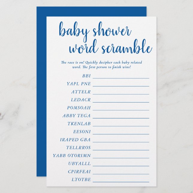 Simple Baby Word Scramble | Classic Blue Game Card (Vorne/Hinten)
