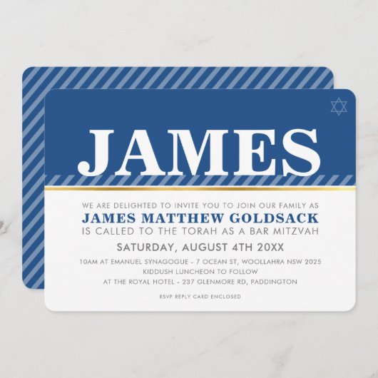 SIMPLE BAR MITZVAH Modernes Jüdisches Sternenkönig Einladung (Vorne/Hinten)